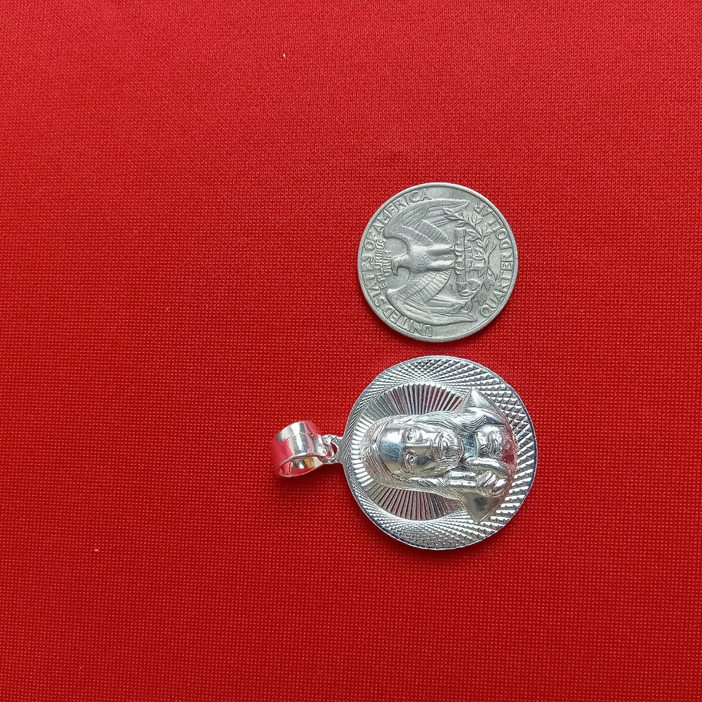 925 Sterling‎ Silver Double Sided Pendant jesus/Virgin Guadalupe Charm Necklace